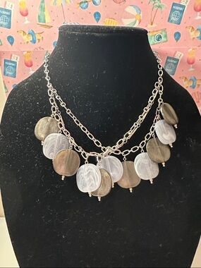 Classic Two-Tone Disc Layered Necklace - Silver and Brown